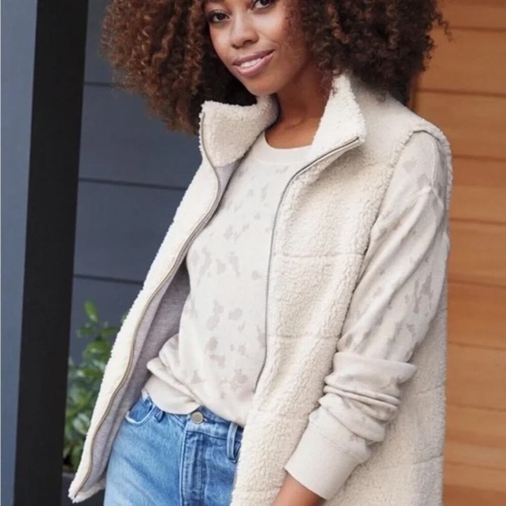 Dylan Solstice Sherpa Teddie Full Zip Cotton Lined Vest Cream XS